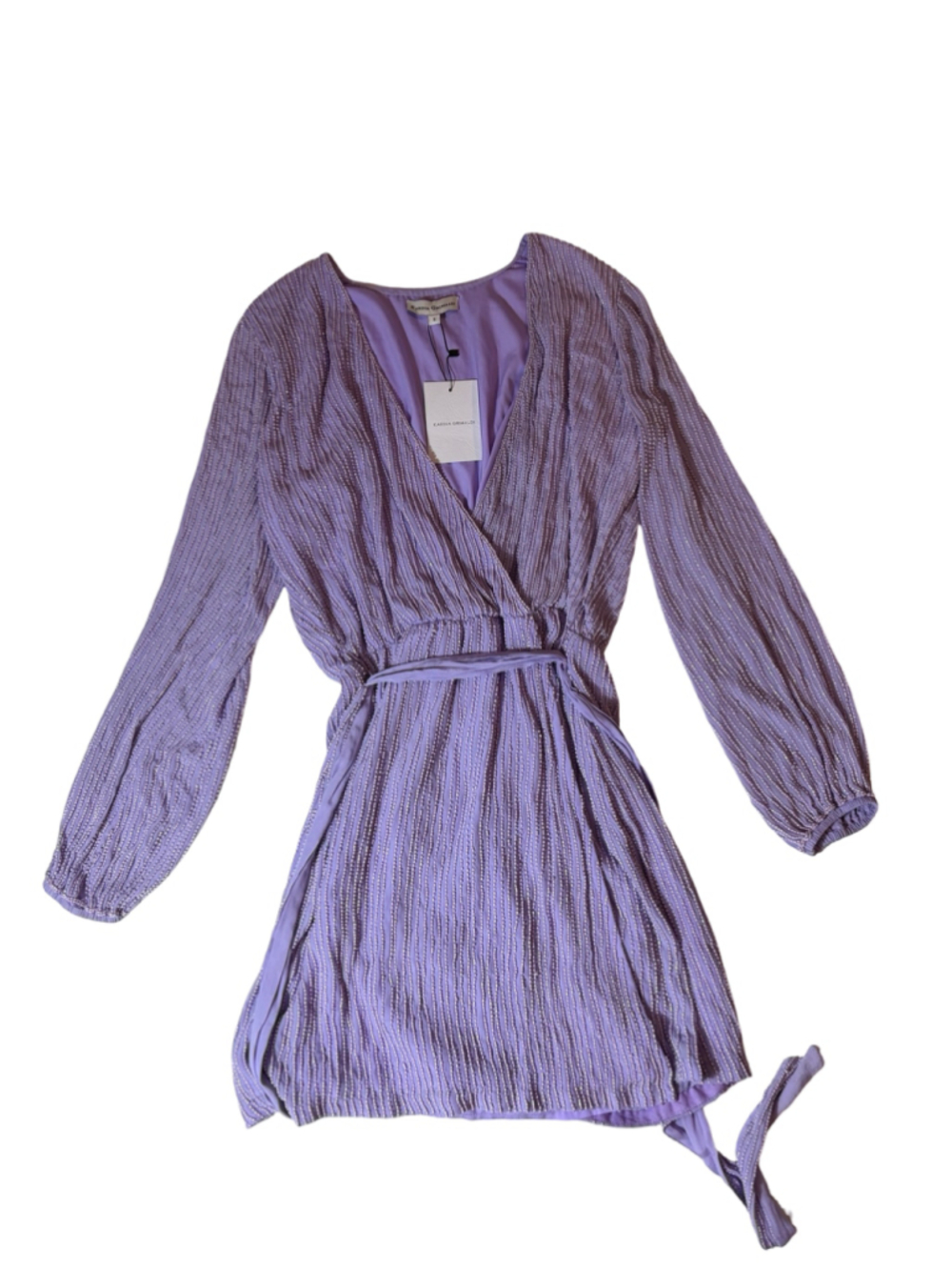 Karina Grimaldi Small Lavender Beaded Mini Dress Belted Long Sleeve Cocktail NWT